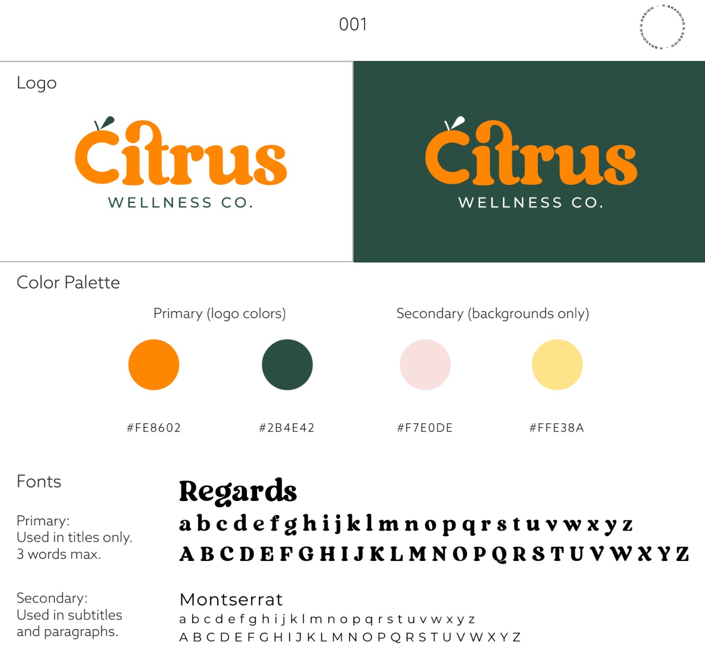 A page with the Citrus logo, color, and font guidelines