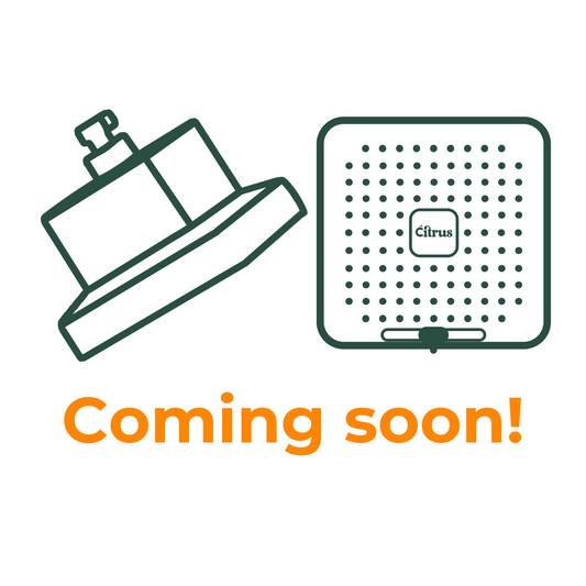 Coming soon image showing the shape and faceplate of the Citrus Filtered Showerhead.
