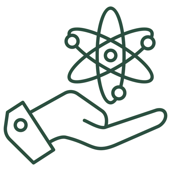 Icon of a hand holding a science-related shape.