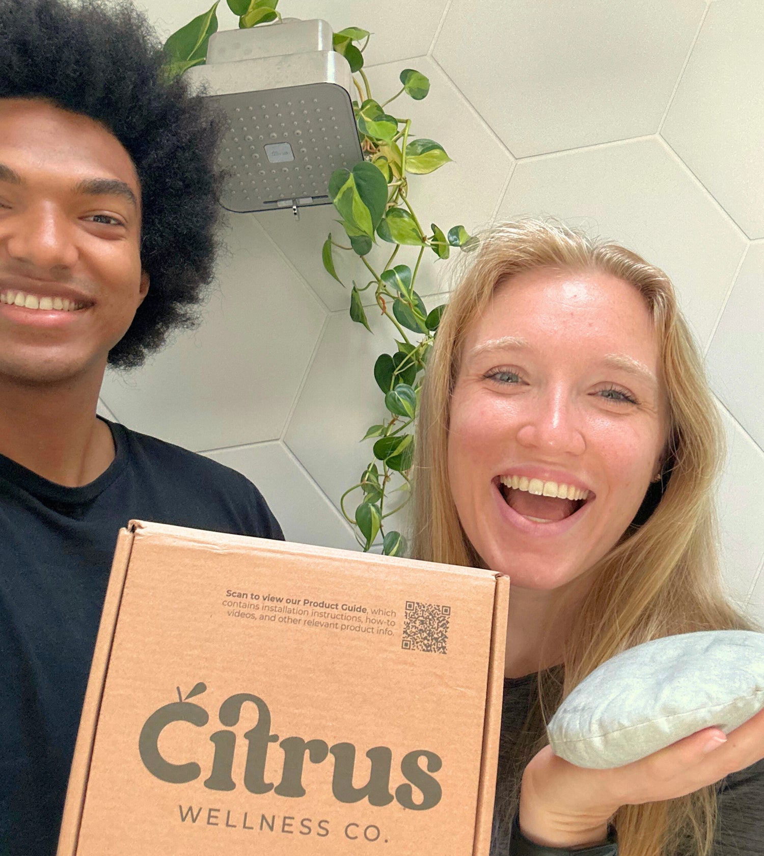 Tynan and Miles with final product samples in hand